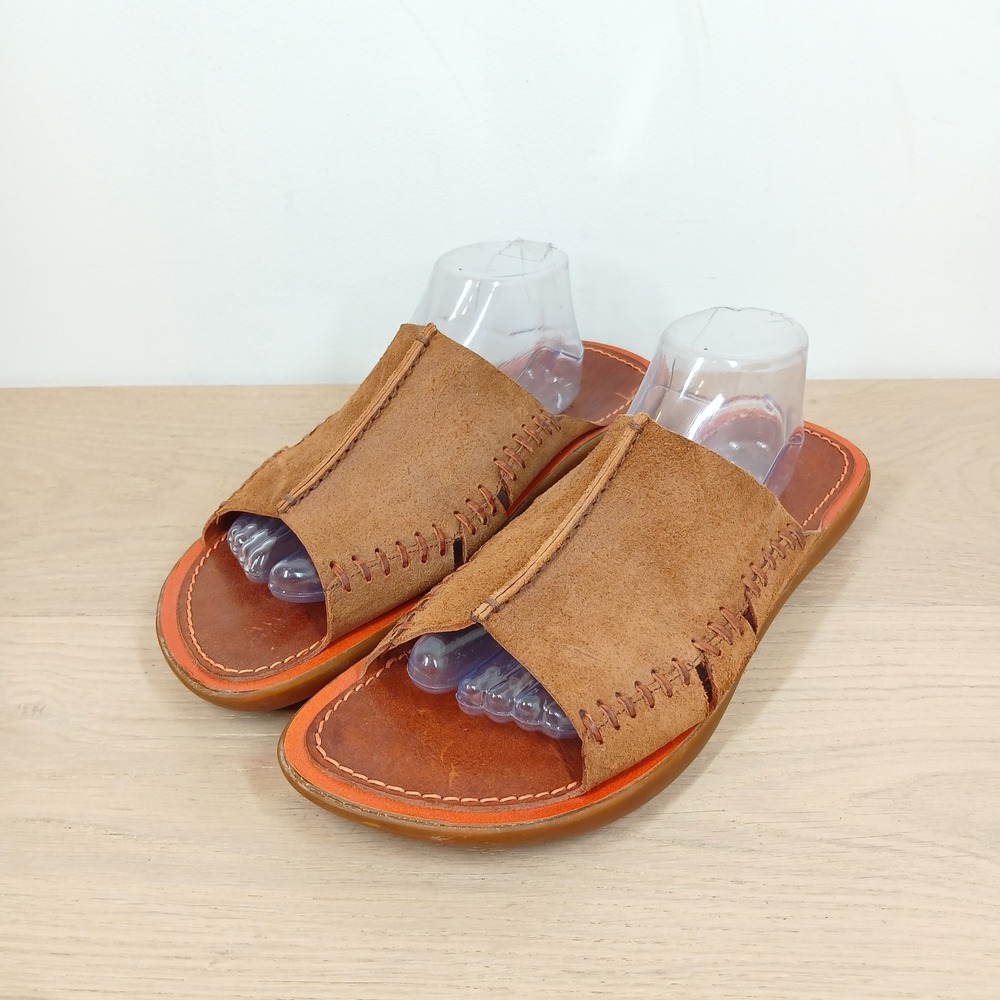 Donald J Pliner Sport Slide Sandals Mens 10 Brown Suede Leather Whipstitch Italy